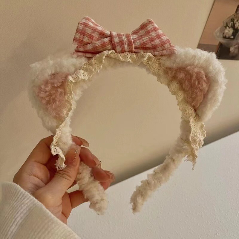 かわいい女の子のハートクマ耳ヘアバンドヘアアクセサリー弓ヘアピン洗顔ヘアプレス女性ぬいぐるみかわいいクマのヘッドバンド|undefined
