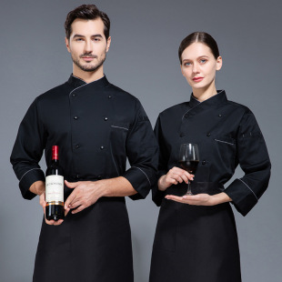 Chef's Work Clothes Long Sleeve Autumn and Winter Men's Catering Chef's Clothes After Printing and Embroidery Kitchen Chef's Clothing Women's Dirty Resistance