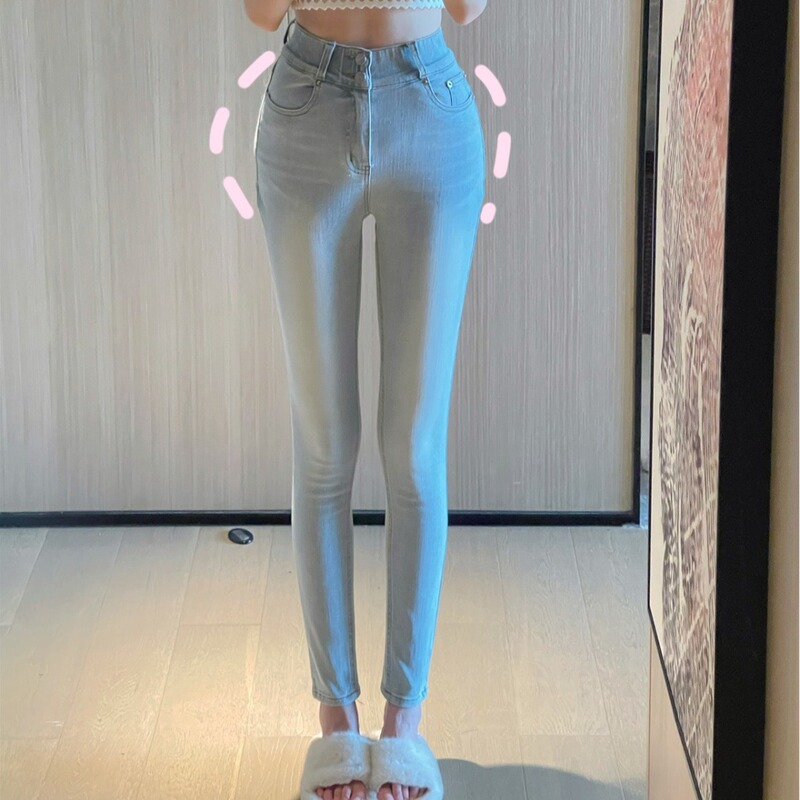Natural rich crotch pants 0.3cm Korean style ankle-length pants new style high-gloss straight-leg ankle-length jeans