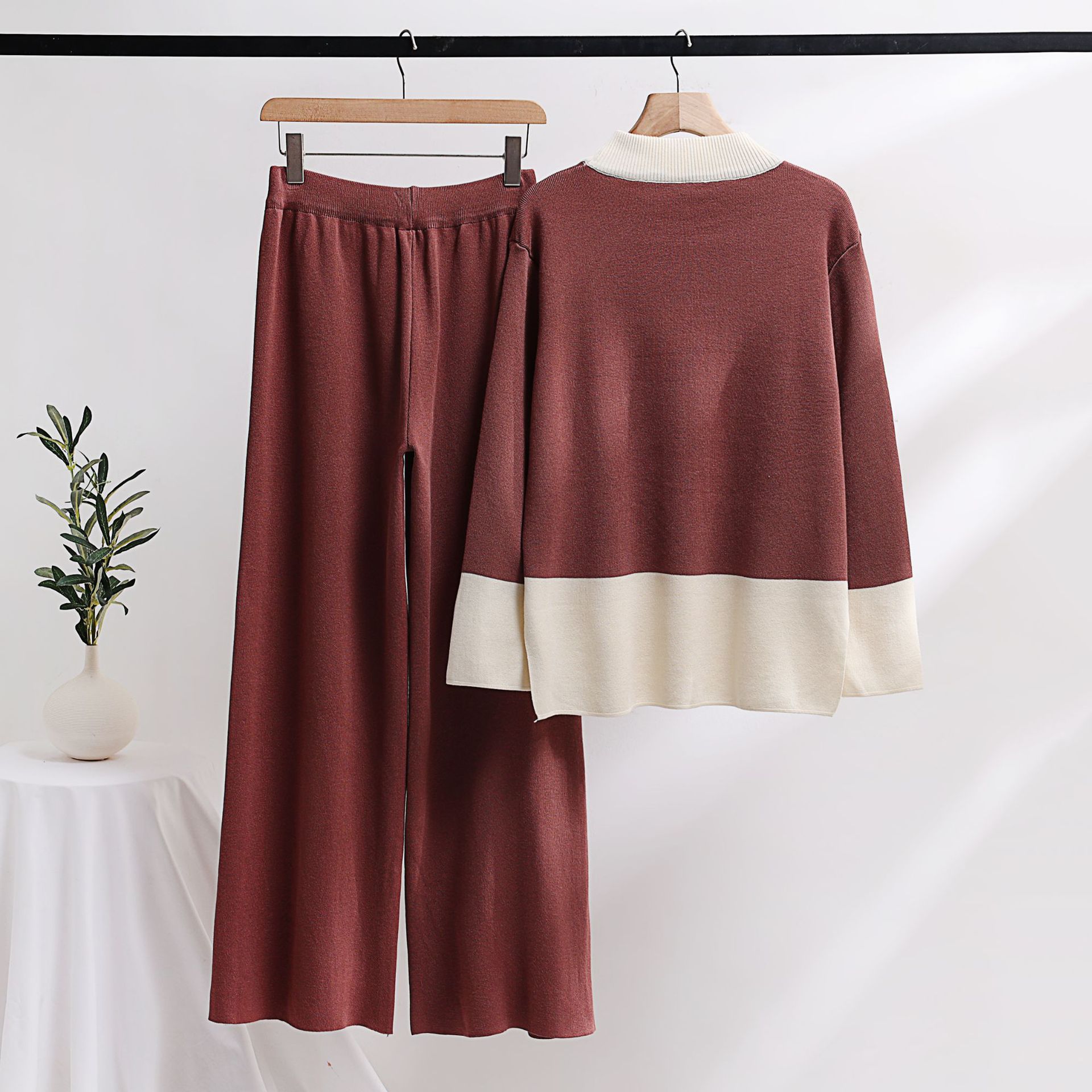 2 Pieces Set Quantity Daily Occasion Round Neck Neckline Daily Women's Casual Color Block Polyester Pant Co-ord Set Pants Sets