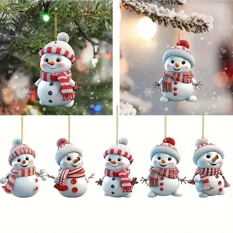 跨境新品平面2D可爱卡通圣诞雪人汽车挂件圣诞树摆件挂件圣诞装饰|undefined