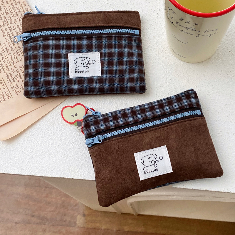 New Suede Double-Layer Card Holder Id Bag for Women Autumn and Winter Retro Splicing Coin Purse Korean Portable Storage Card Holder