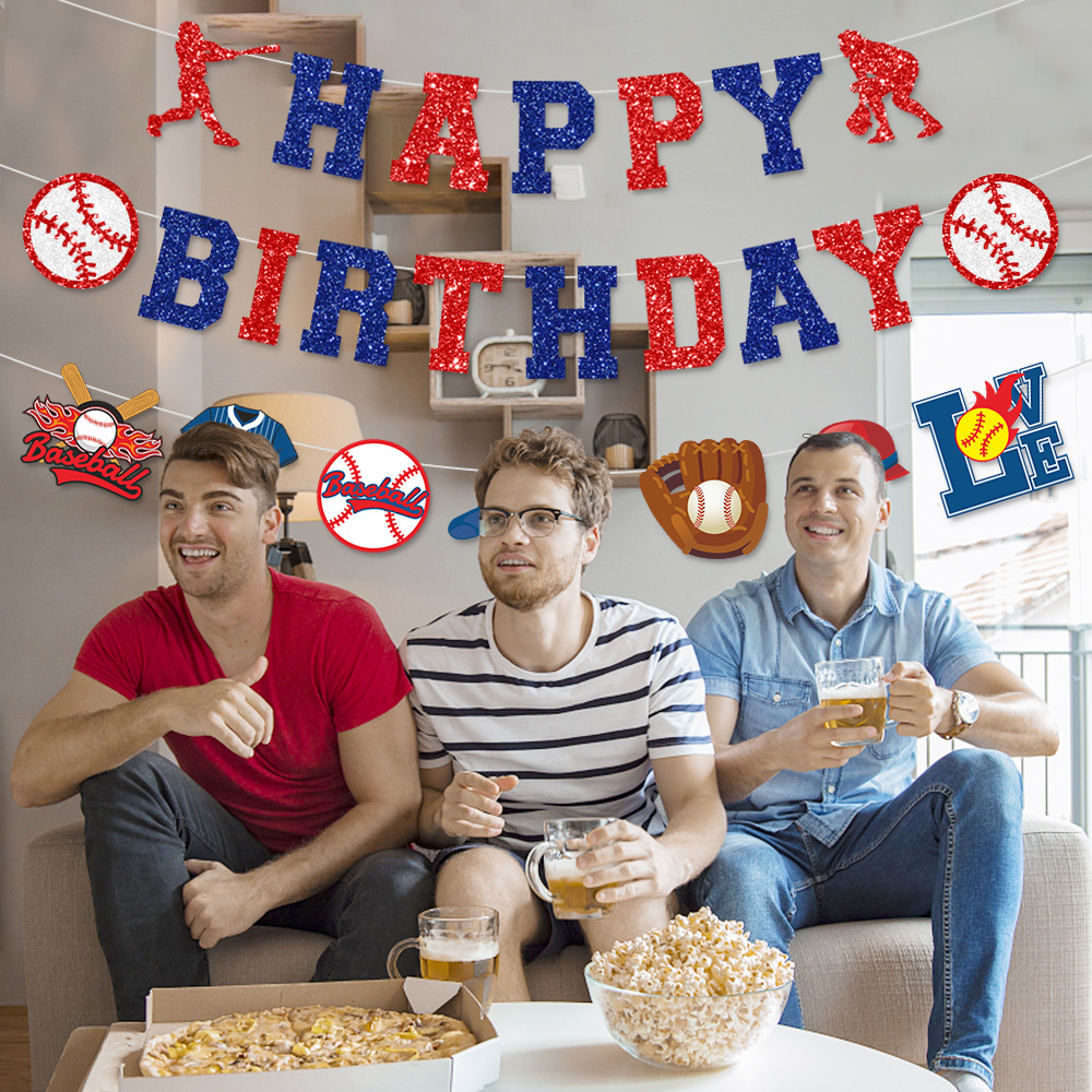 Transfronterizo nuevos deportes de béisbol tema fiesta de cumpleaños decoración traje béisbol cumpleaños bandera pastel insertar