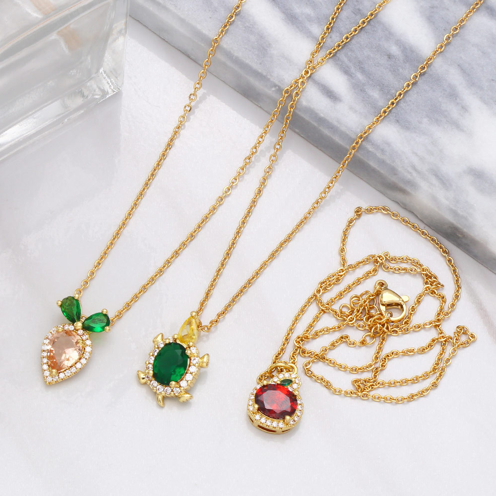Fashion Simple Compact Full Rhinestone Zircon Apple Carrot Female Fruit Pendant Copper Necklace