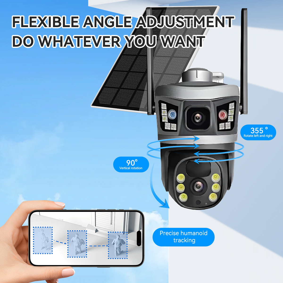 V380 flash binocular de doble pantalla máquina de bola solar al aire libre de baja potencia 4G cámara remota inalámbrica panorámica