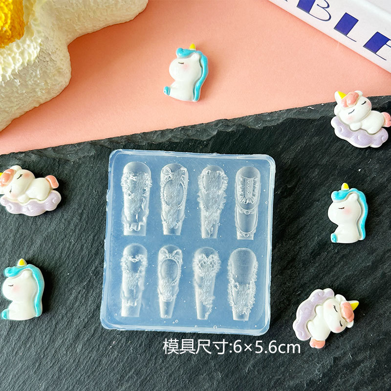 Venta caliente transfronteriza molde de manicura de alta transparencia animal de dibujos animados oso bowknot ramo DIY modelo de manicura en relieve tridimensional