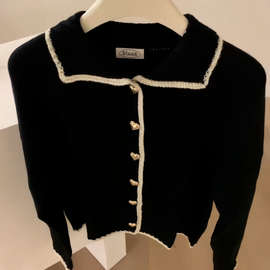 广州十三行欧货翻领爱心扣毛衣外套女秋冬浣熊绒软糯慵懒针织开衫