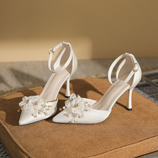 2023 Pointed Stiletto Heel Plus Heels Plus Size All-match Extra Large Wide Buckle Sandals Shallow Mouth Wedding Shoes Wedding Shoes