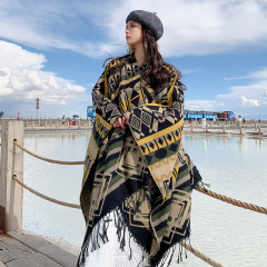 砂漠青海チベット旅行エスニックスタイルショールフード付きマントスカーフ女性の秋と冬厚く暖かい空調マント