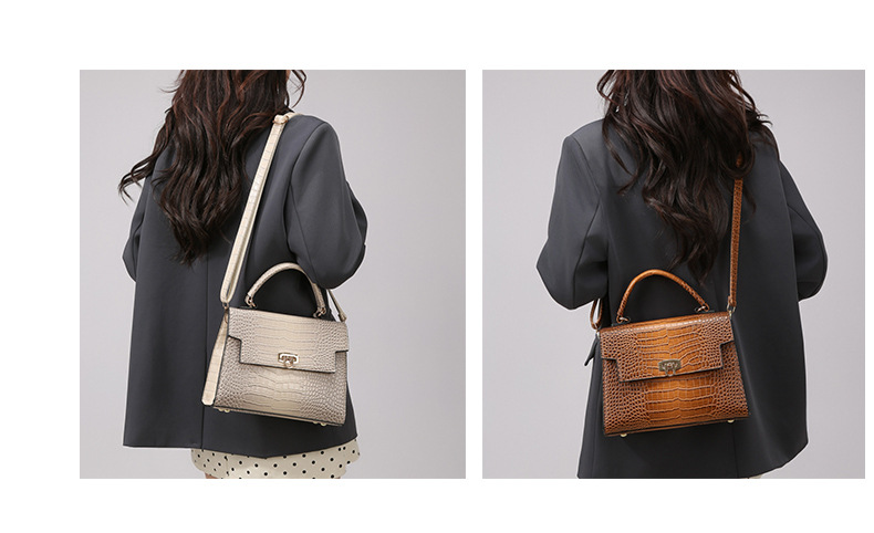 Elegant Crocodile-Textured Shoulder Bag - Vintage Kelly Style Handbag For Women, Crossbody Purse With Multiple Pockets, Fashionable PU Leather Tote_voghion.com