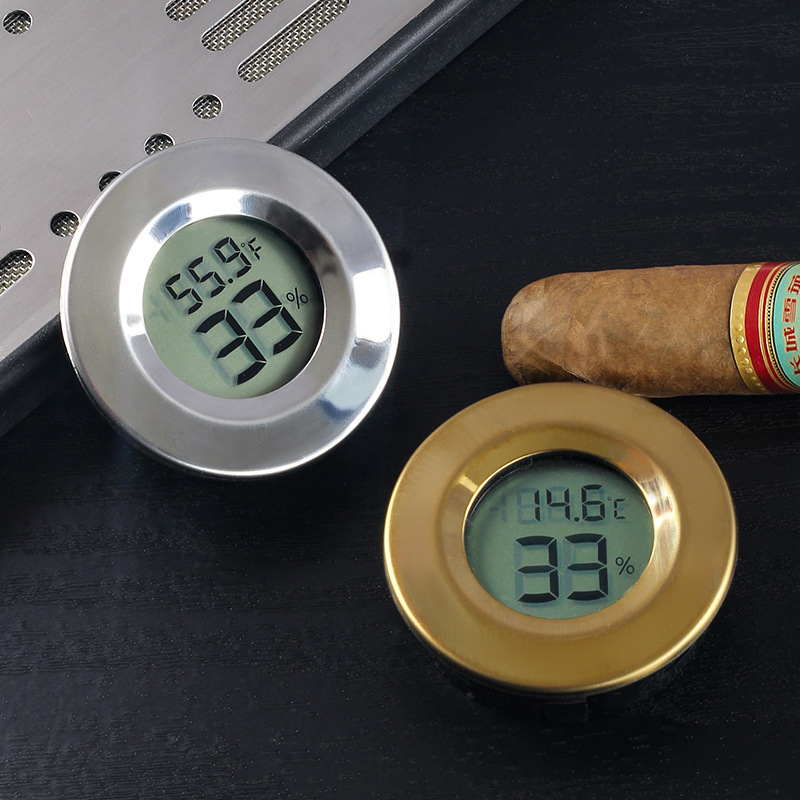 47mm嵌入式温湿度计防潮雪茄保湿盒乐器湿度表金色高精度温湿度仪