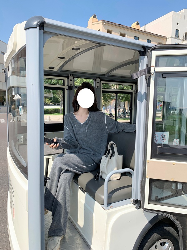 7663韩版简约针织套装秋季新款慵懒撞色线条设计毛衣长裤两件套女|undefined