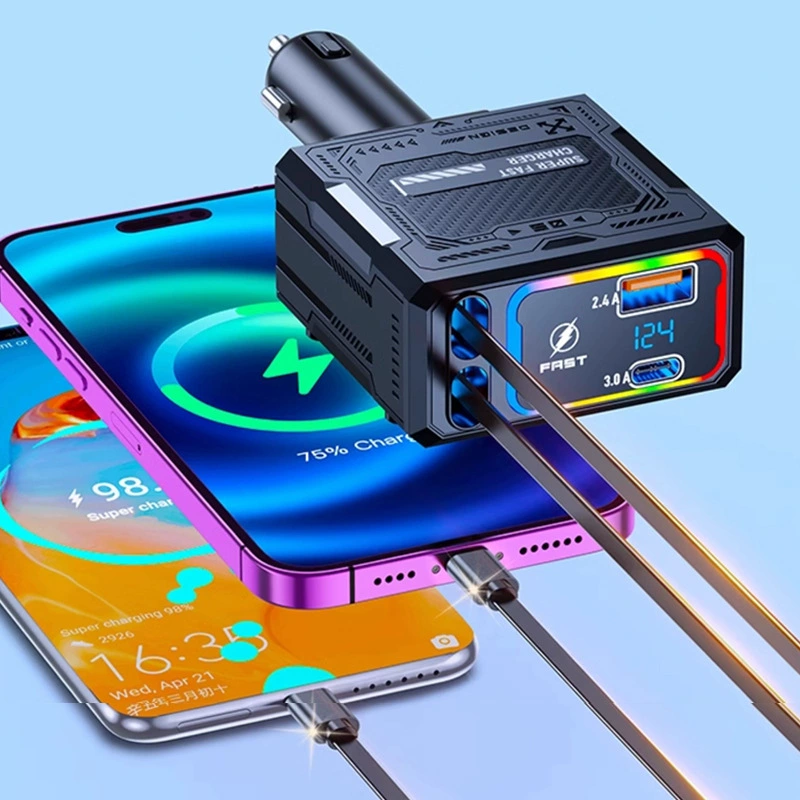 Charger, telescopic mobile phone, lighter, plug, 120W