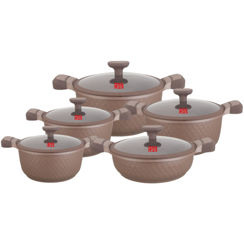 Juego de 20 piezas de rayas verticales DONNOR, juego de utensilios de cocina de aluminio fundido a presión antiadherente, olla de sopa, sartén, mármol
