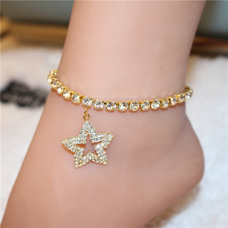 New Small Star Pendant Silver Plated Gold Plated Rhinestone Anklet display picture 3