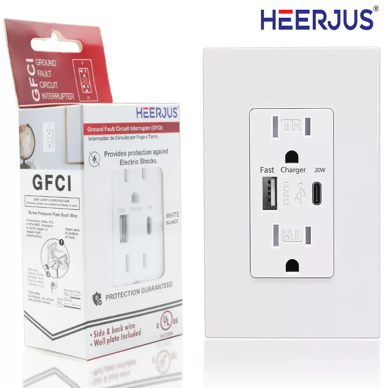 110V美规插座USB插座美标ETL认证4.2A 20W快充Type C墙壁插座