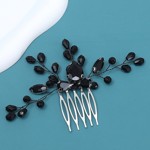 European and American cross-border black crystal comb handmade bride headgear retro forest princess hair clip wholesale 