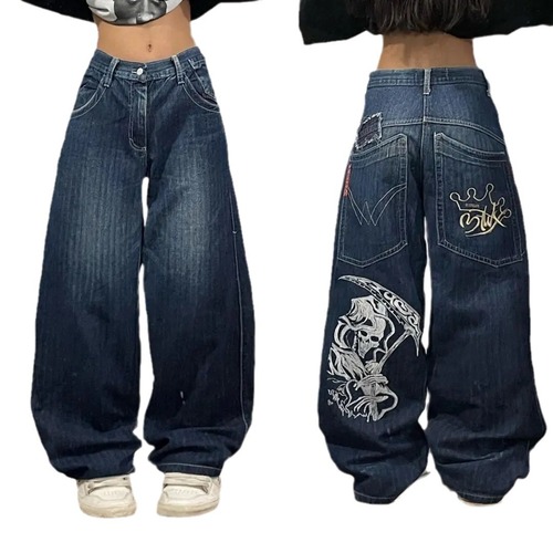 JNCO Hip-Hop Printed Large Pocket Jeans for Men and Women, Y2K Streetwear Jeans