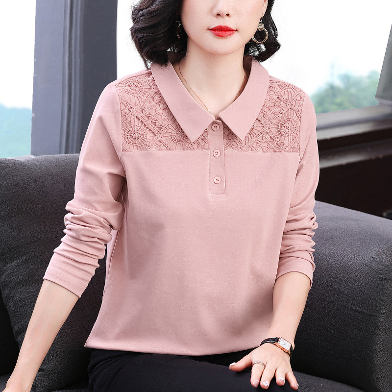 Pure Cotton Long-Sleeved T-Shirt for Women Autum 2025 New Casual Cut Out Embroidered Top Mother's Wear Women's T-Shirt Pure Cotton Long-Sleeved T-Shirt for Women Autum 2025 New Casual Cut Out Embroidered Top Mother's Wear Women's T-Shirt