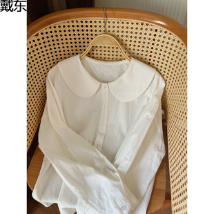 French-Style Doll Collar White Long-Sleeved Shirt for Female Students, Loose Top, Autumn, No-Iron Treatment, Artistic Retro Style