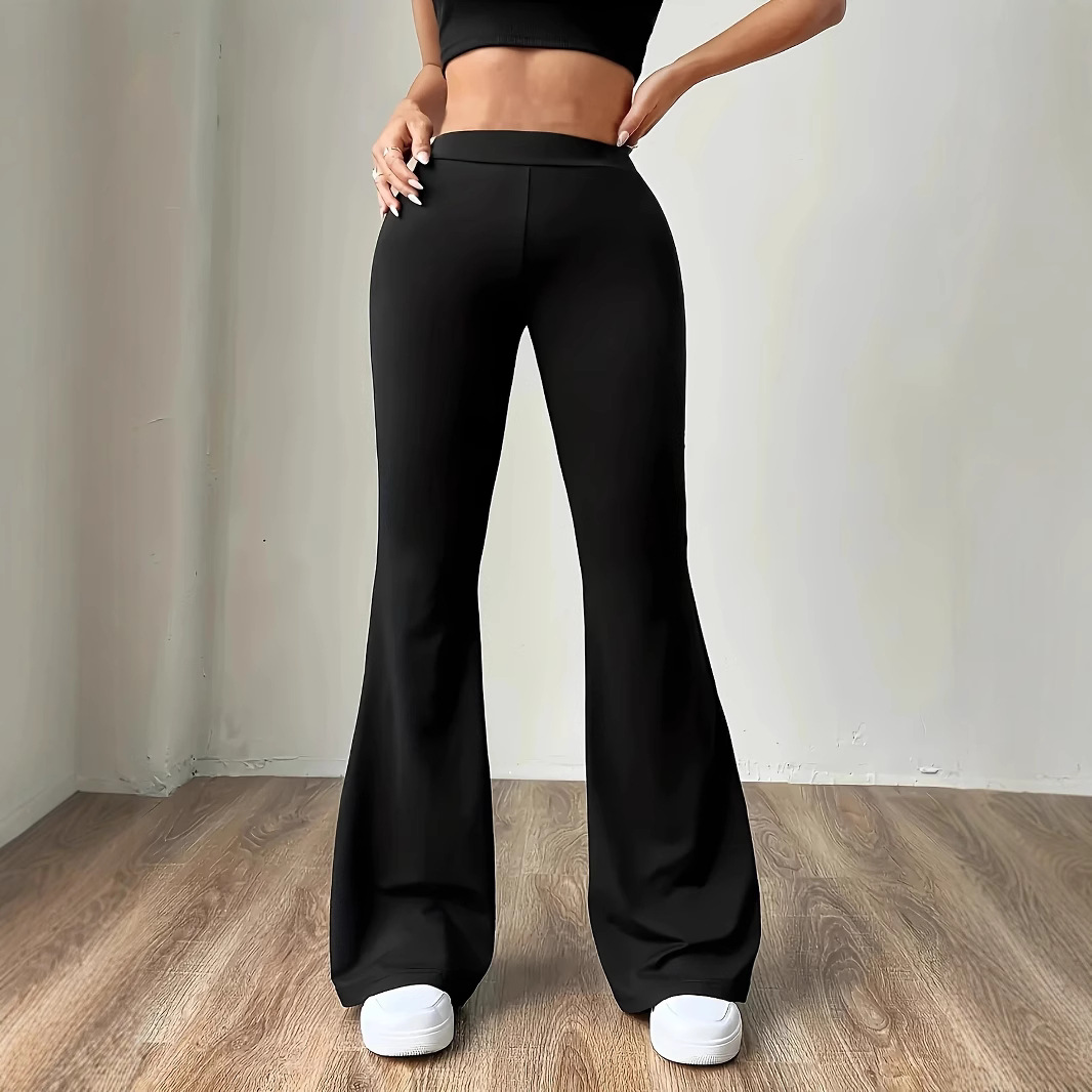2026 New Spring And Summer High-end Design Tight Flared Pants Fashion Slim-fitting High-waisted Silky Trousers Women_ecoleips.com