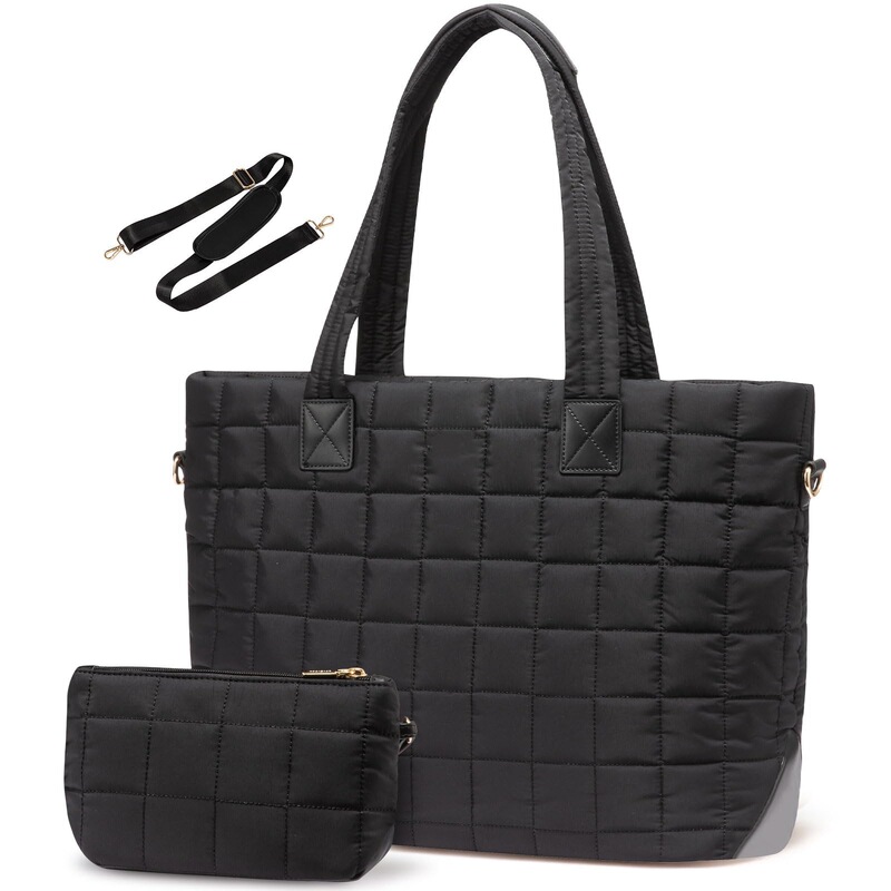 in stock lady tote bag, laptop tote bag with zipper for work quilted light travel