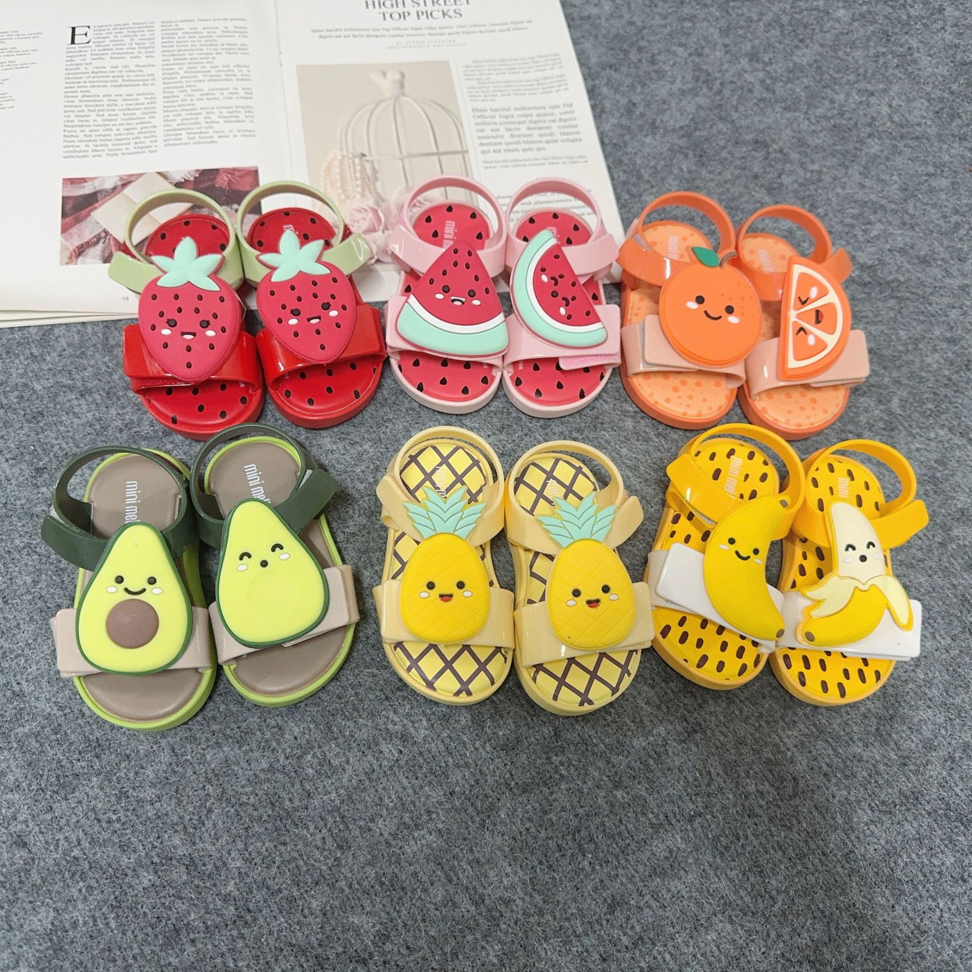 Melissa Summer New Children's Cute Fruit Sandals Velcro Open Toe Toddler Shoes for Boys and Girls