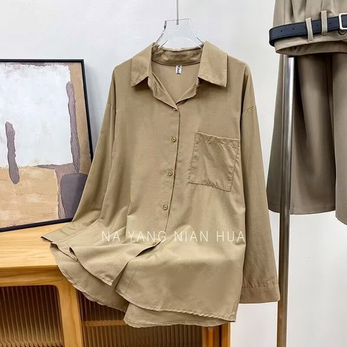 High-end drape loose slim long-sleeved shirt for women in spring and autumn design niche casual and unique outer layered top