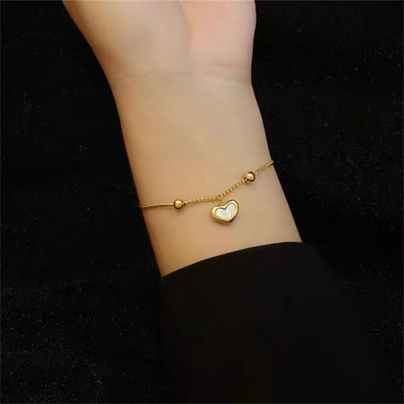 12g Weight Shell Inlay Material Bracelets Classification 1 Piece Quantity Retro Heart Shape Titanium Steel Inlay Shell Bracelets 1 Piece