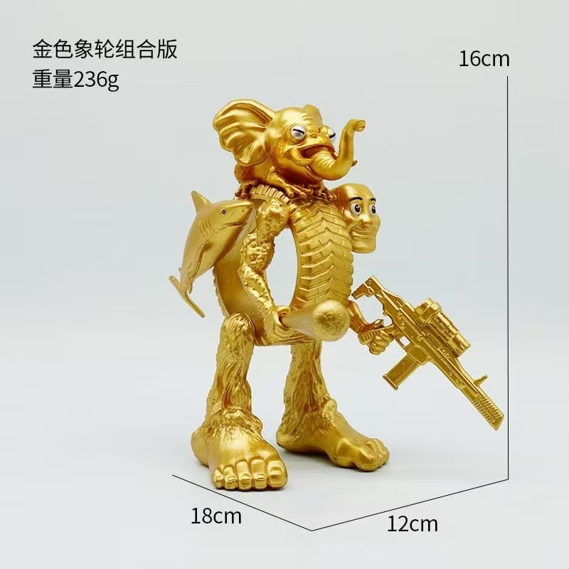 ゴールドバージョンのステッチモンスターウッドスティックマンコンビネーションアセンブリ象タイヤすべて面白いデスクトップ装飾品人形モデル|undefined