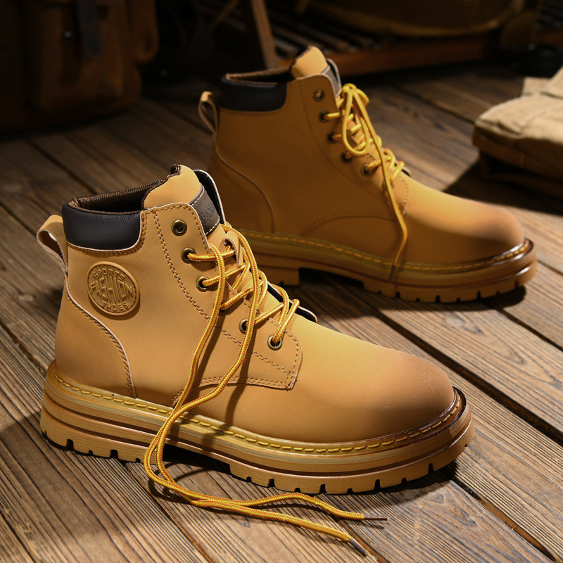 Martin botas de ruibarbo botas para hombres 2025 nuevo cuero con suela gruesa botas de trabajo casuales de altura resistente al desgaste impermeable botas de trabajo