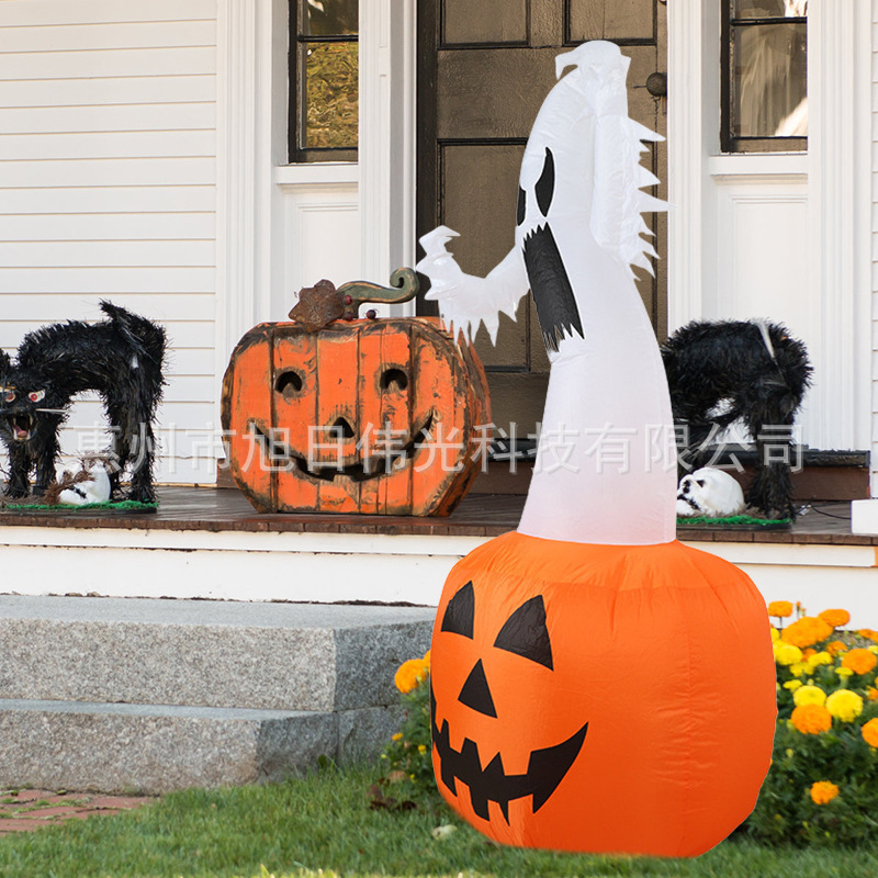 跨境亚马逊6ft南瓜白鬼精灵气模 万圣节鬼节恐怖气氛场景发光气模