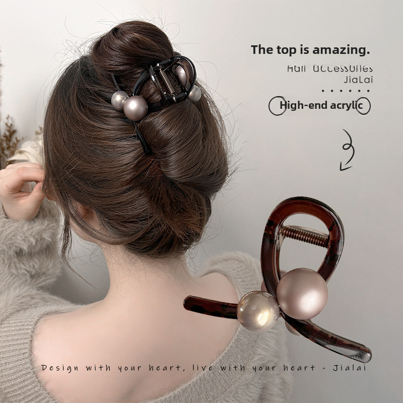 Platinum Siya toffee Pearl gripper vrouwelijke rug hoofd medium strass haarspeld opgestoken kapsel haaienclip hoofdtooi haarspeld_voghion.com