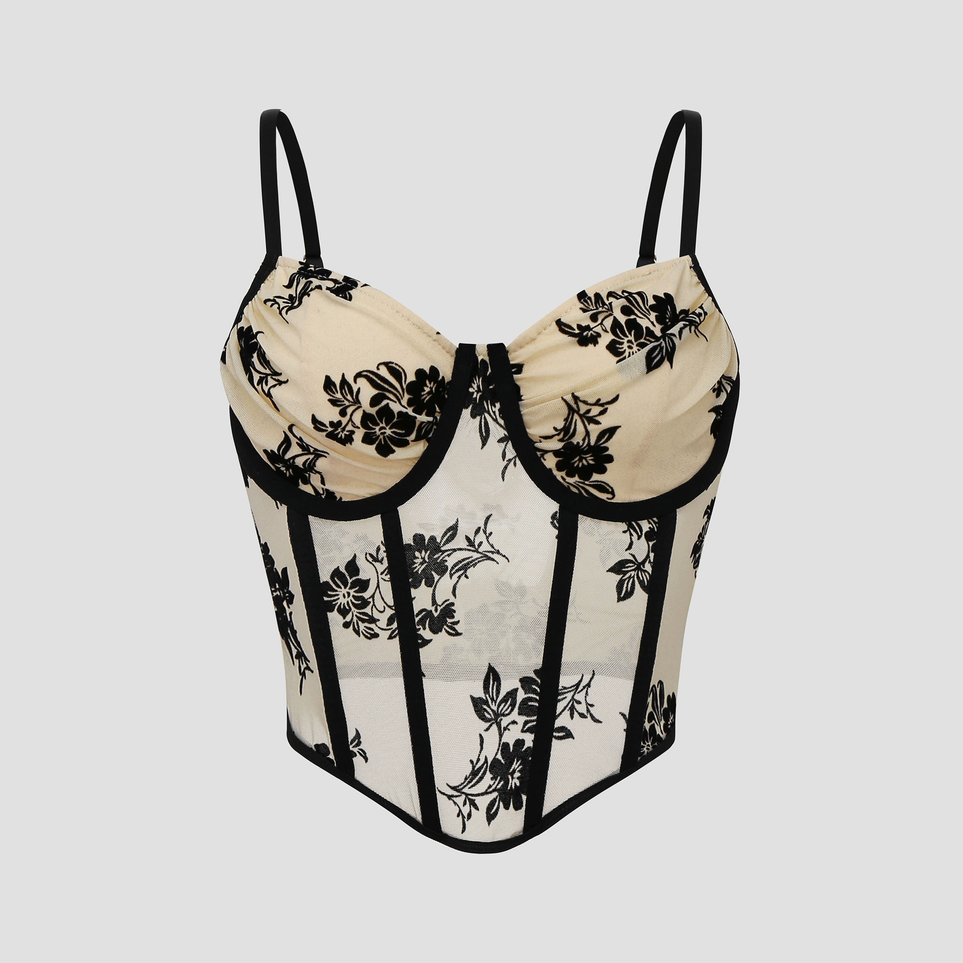 Трансграничная внешняя торговля новая горячая девушка сексуальная глубокая V флокировка цветы Перспектива стальное кольцо рыбья кость стройный жилет K0186