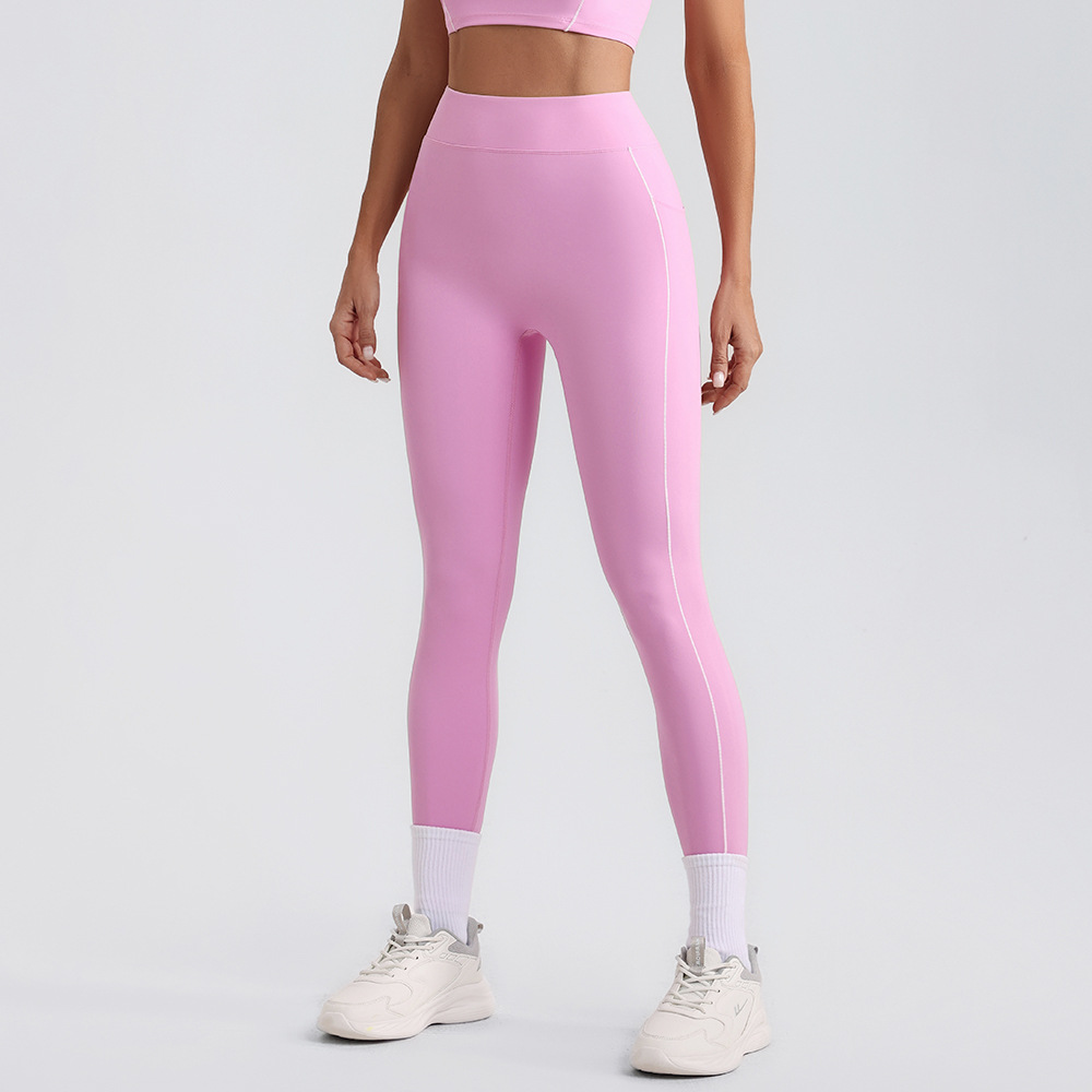 2025 nuevo cross-border cintura alta caderas abdominal sensación de desnudez bolsillo pantalones deportivos de fitness para correr