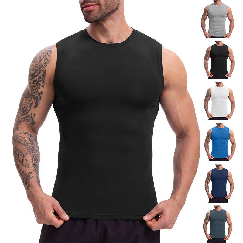 Amazon's best-selling men's sports vest, high-elasticity, breathable, quick-drying, slim-fit, sleeveless, shoulder-length running training wear