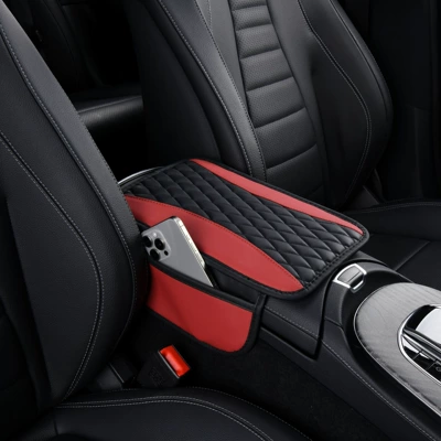 storage box | Armrest box pad - double-rhombus-with-side-ears-black-and-red