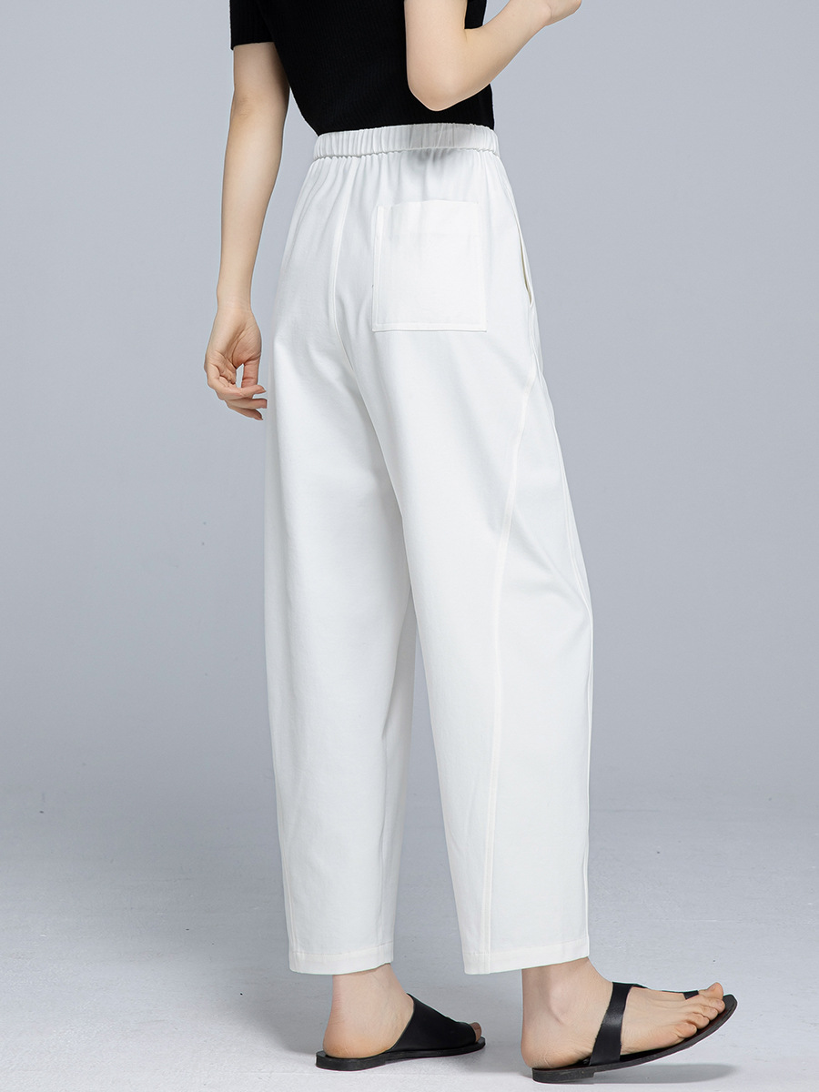 鑫閣チベット青カジュアルパンツ女2024新作夏の白いひもがカジュアルな9分のおばあさんのズボンの風船のズボンを緩めます。