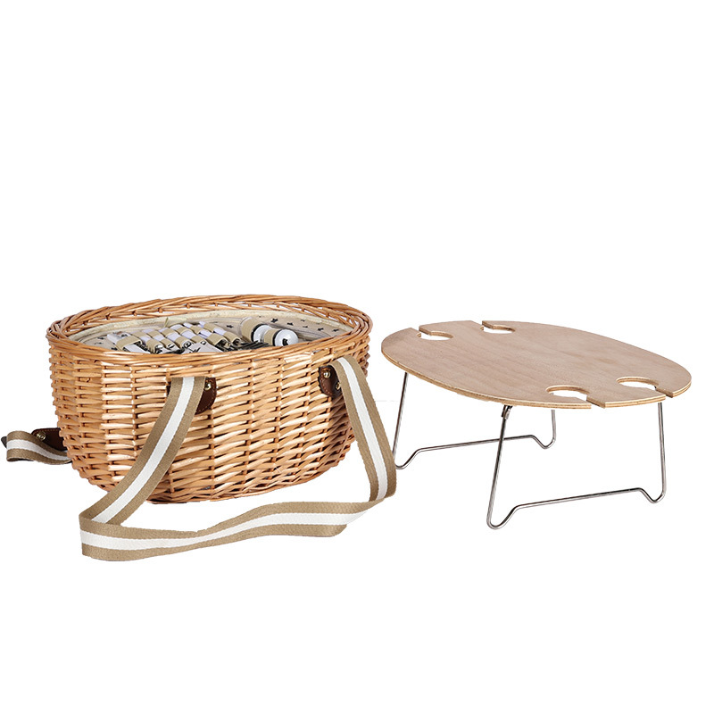 Comercio exterior canasta de picnic de caña personalizada con cubierta de mesa canasta de almacenamiento de aislamiento térmico portátil con cubierta de mesa canasta de frutas canasta de sauce americana