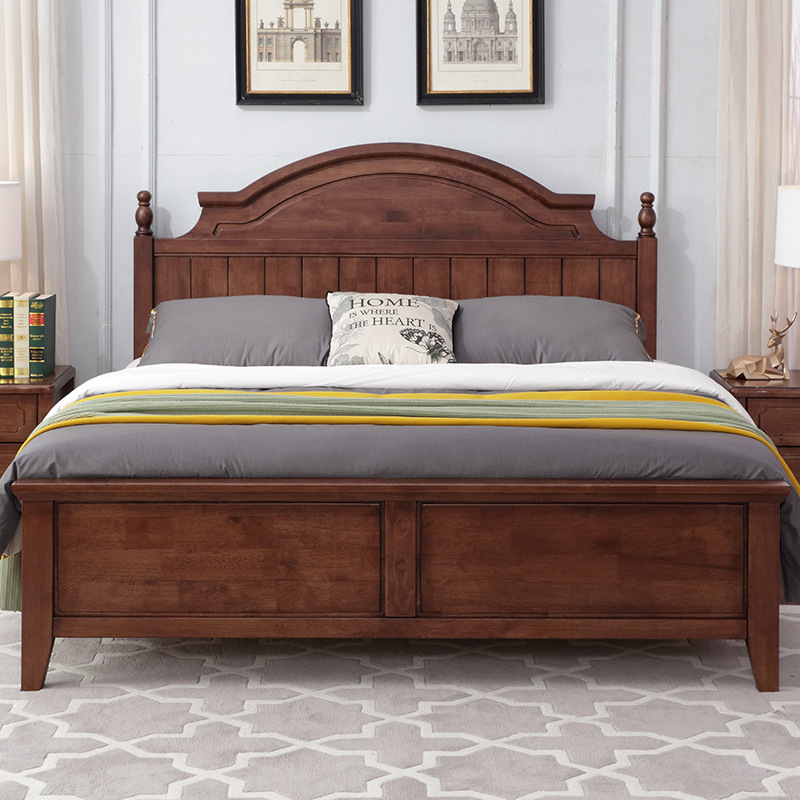 American-Style Solid Wood Bed 1.2m Apartment 1.8m Wooden Bed 1.5m Guest Room Single Bed 1.35m Rubber Wood Double Bed
