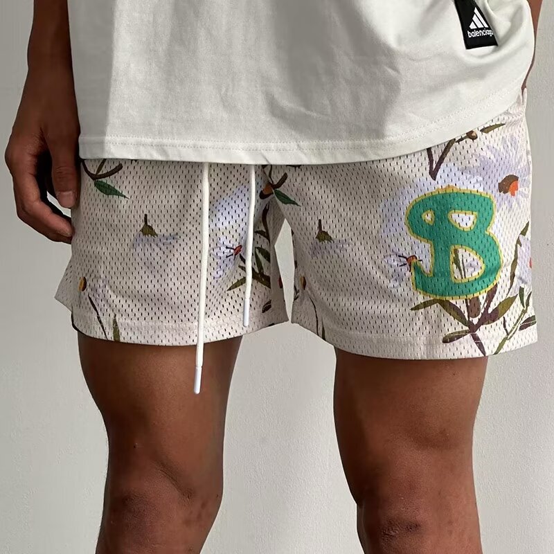 Summer Basketball Shorts Men's American Fashion Brand Sports Casual Quarter Pants Floral Series Mesh Quick-Drying Breathable Ball Pants