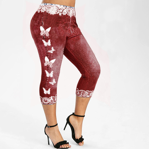 European and American large size wisheBay fashion casual butterfly print tight yoga capris for women