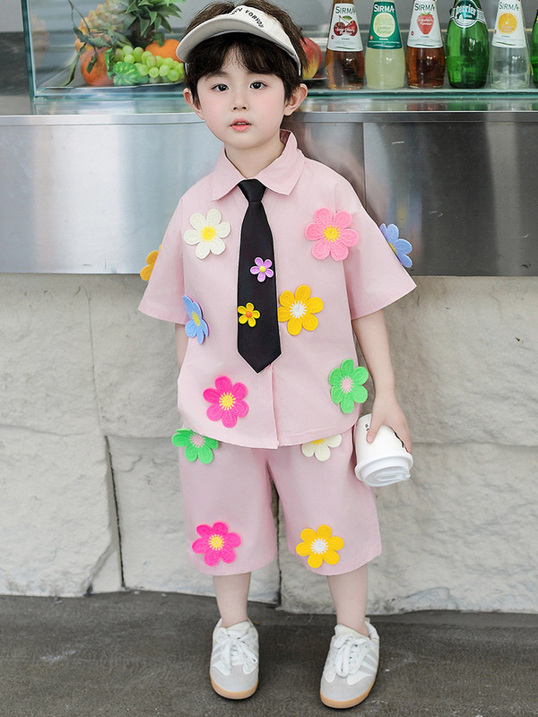 男の子夏半袖スーツ子供服ネクタイシャツスリーピース幼稚園パフォーマンス服卒業写真クラス制服トレンディ|undefined