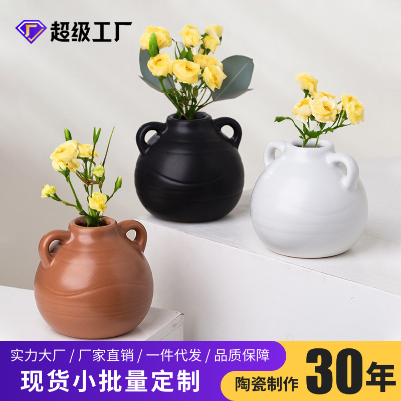 Macaron mini vasos de cerámica en la sala de estar mesa de té flor seca flor decoración floral maceta de agua floral decoración