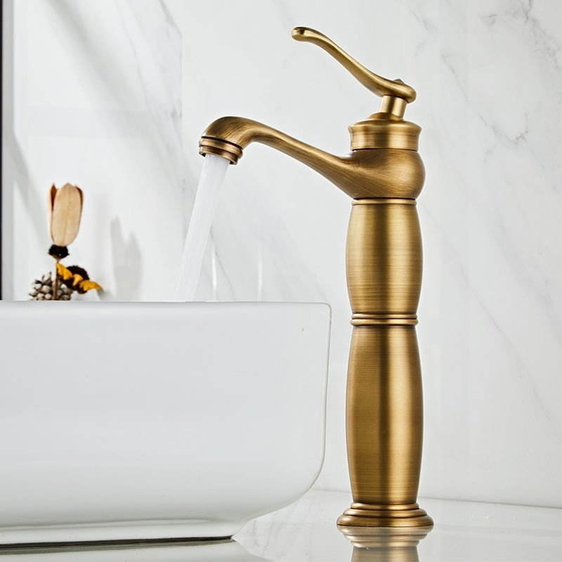 All-copper European-style antique washbasin faucet, retro bathroom cold and hot water mixing valve, single hole for household bathroom washbasin undefined