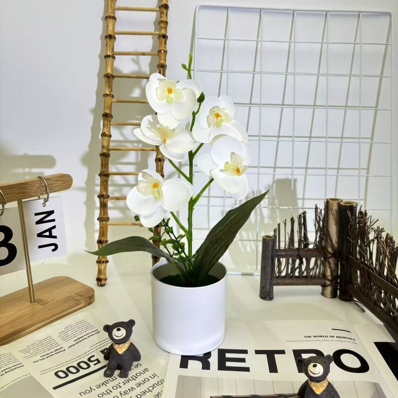 クロスボーダーのシミュレーション胡蝶蘭盆栽花付きデスクトップ装飾プラスチック造花盆栽撮影植木鉢置物花頭|undefined