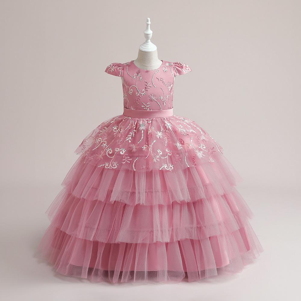Cross-border largo cuento de hadas princesa vestido pettiskirt chica anfitrión rendimiento ropa ceremonia vestido pasarela malla pastel falda