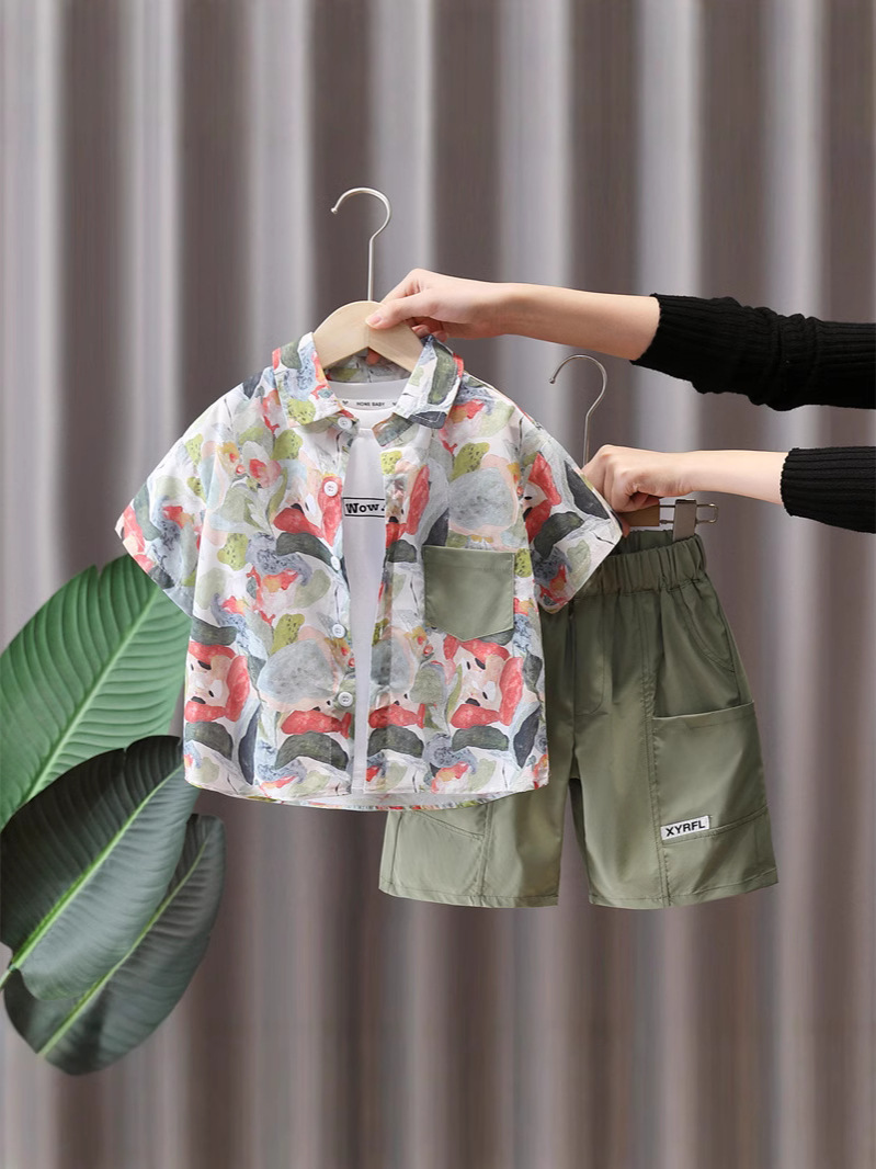 Conjunto de Camisa de Verano para Niños 7242, Estilo 2026, Ropa Delgada para Niños, Conjunto de Tres Piezas de Manga Corta para Bebés