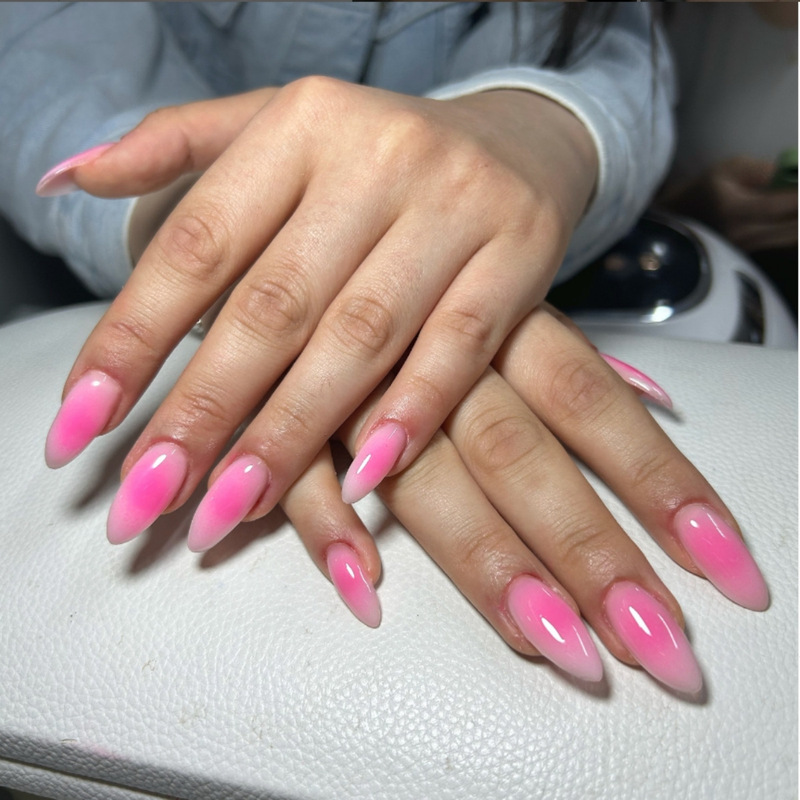 Simple Pink Blush Wearable Nails Sweet Almond Manicure Nail Tips Wearable Nails Wholesale