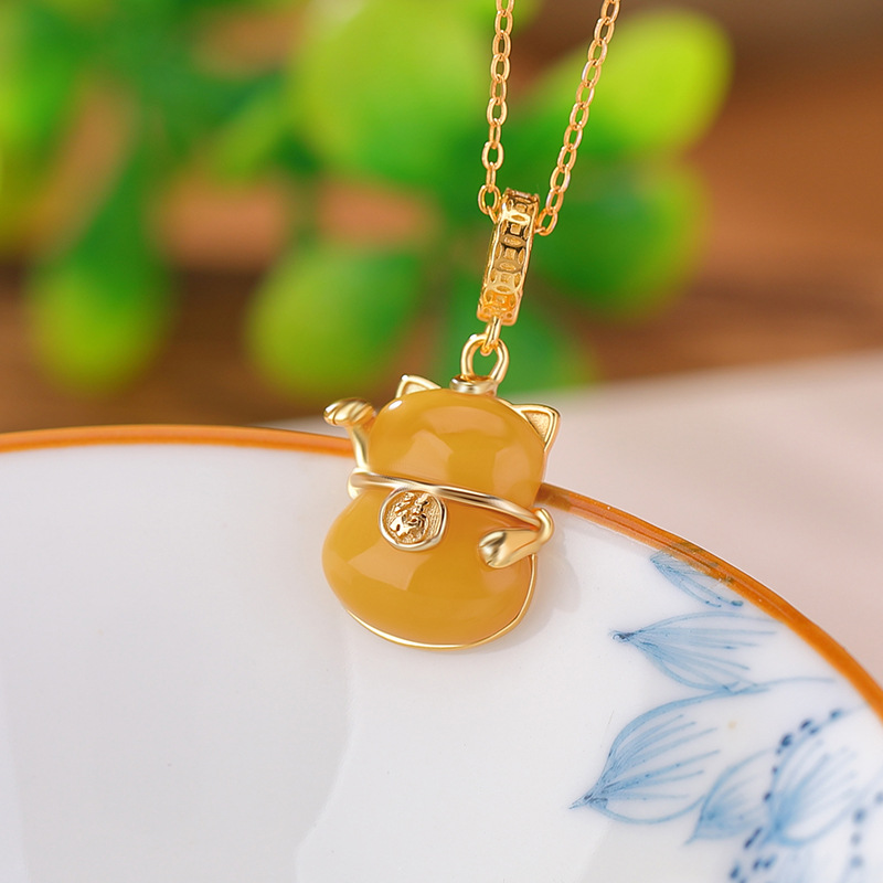 Mặt dây chuyền bạc S925 hình mèo may mắn khắc chữ — Mặt dây chuyền đơn (không có dây chuyền)
